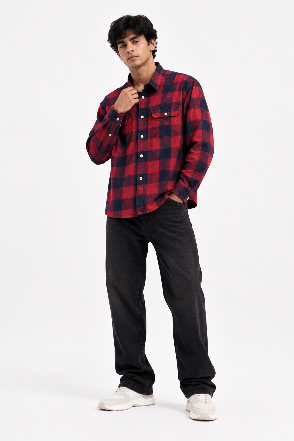 Red & Navy Buffalo Check Flannel Shirt