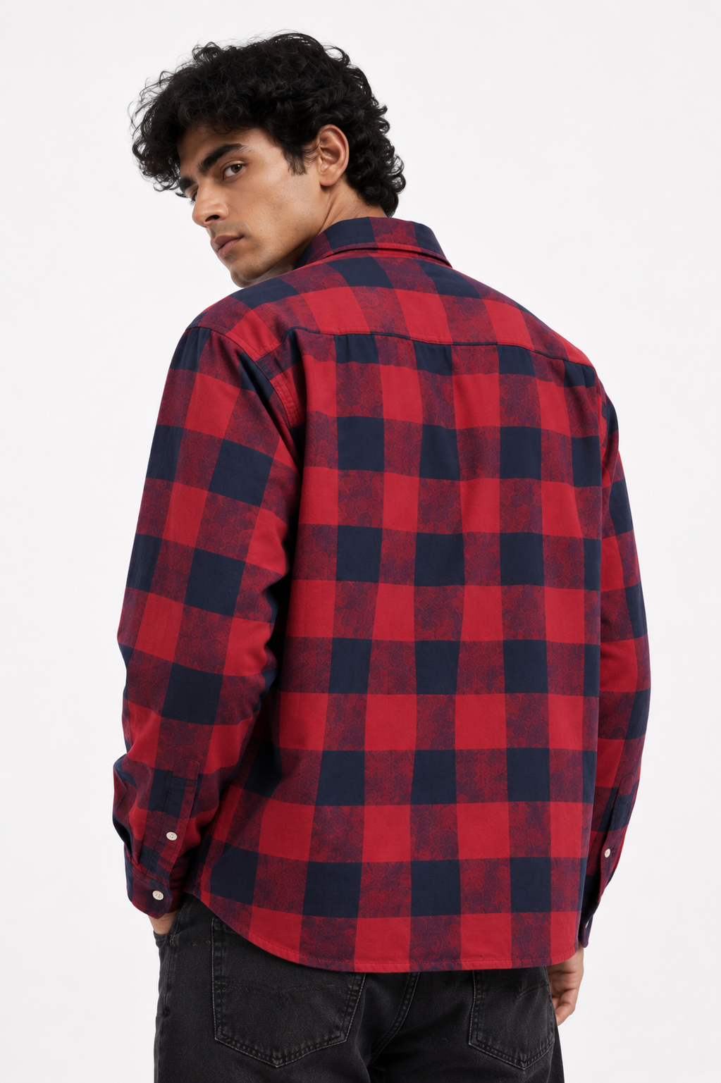 Red & Navy Buffalo Check Flannel Shirt