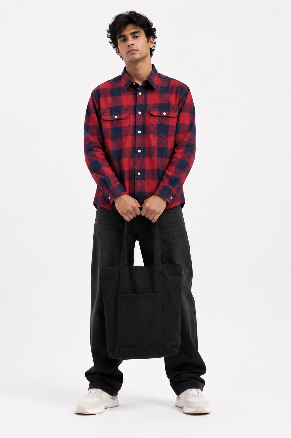 Red & Navy Buffalo Check Flannel Shirt