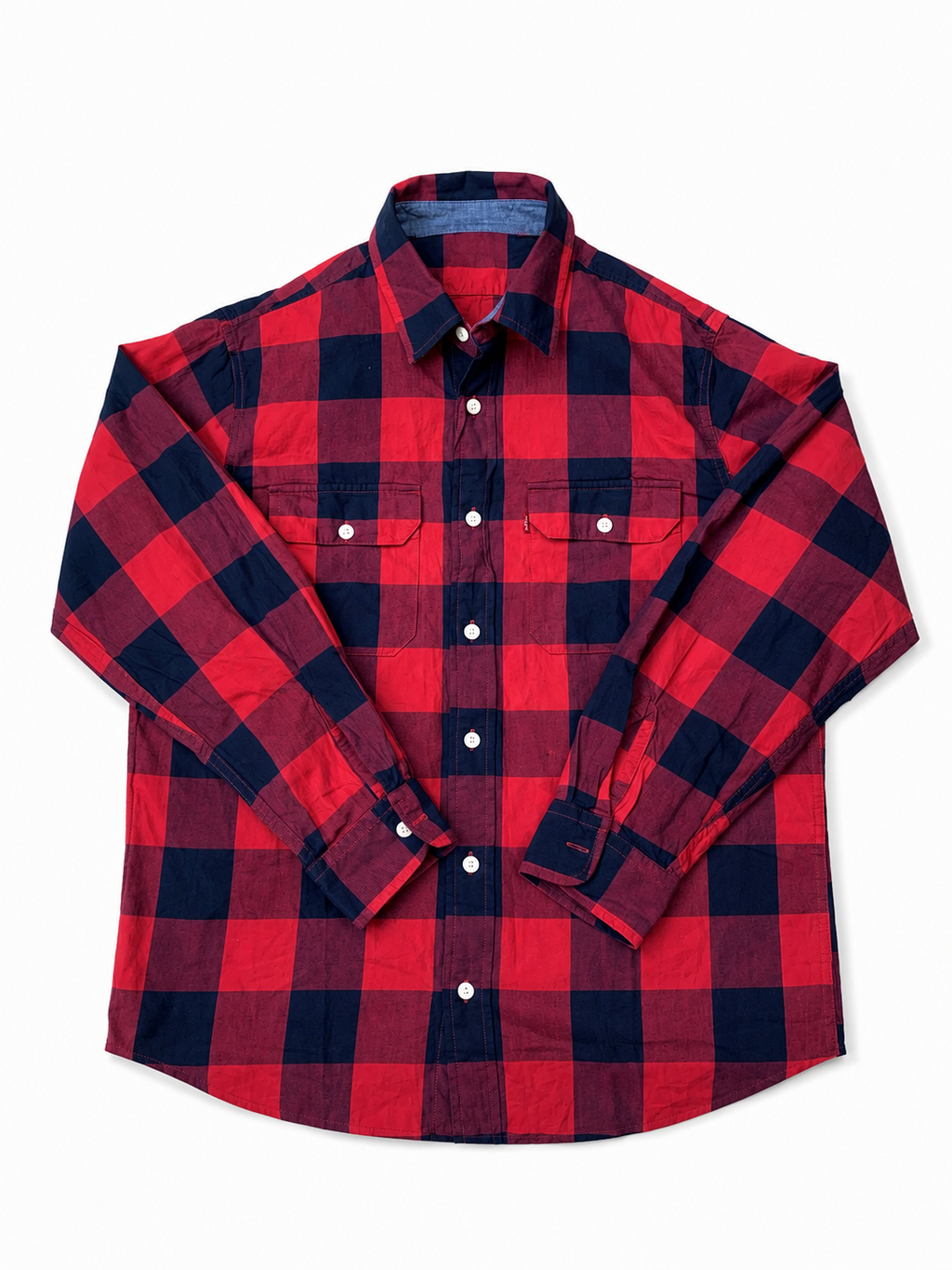 Red & Navy Buffalo Check Flannel Shirt