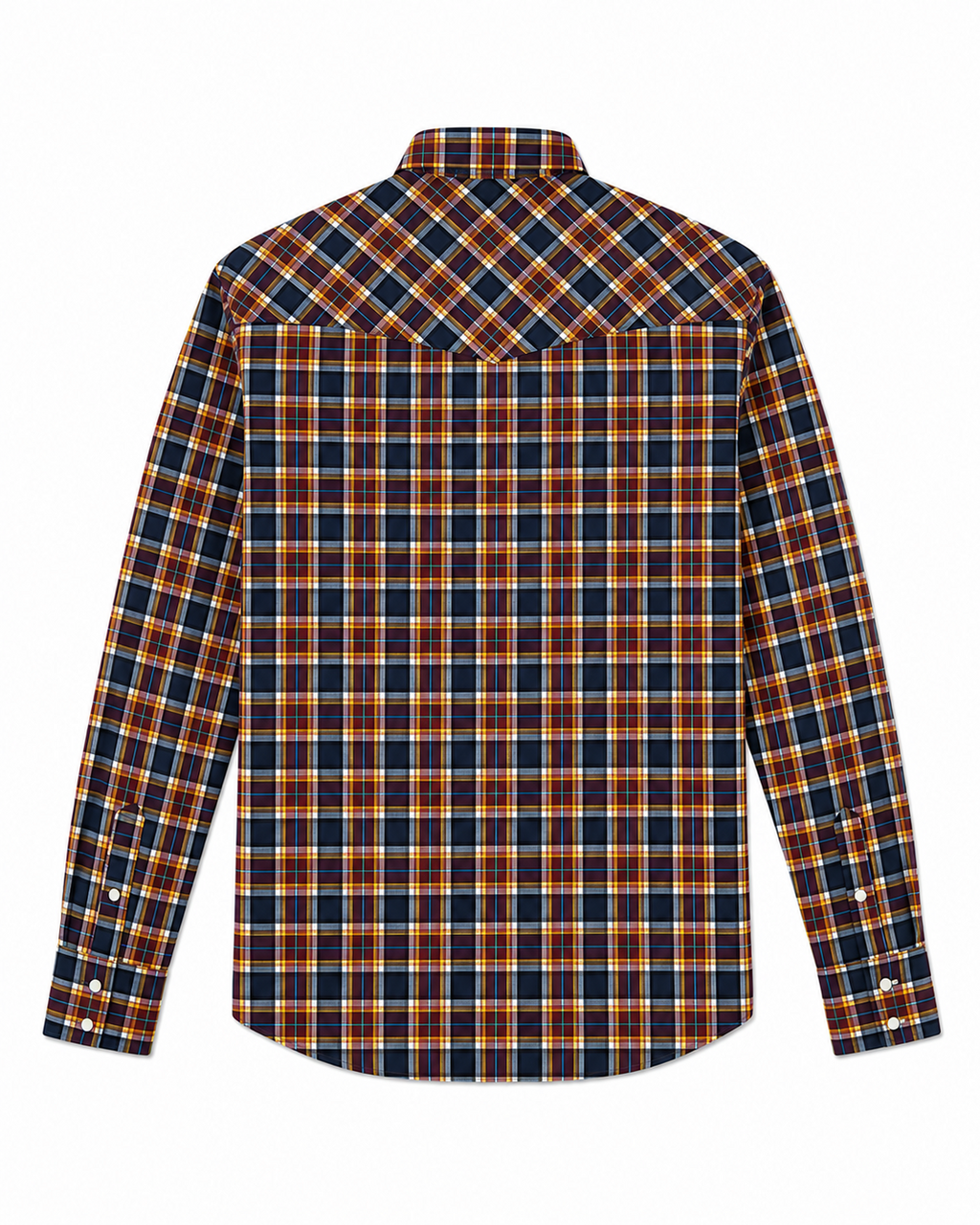 Men's Navy & Ochre Checked Western Yoke Shirt | Double Pocket Flannel Style