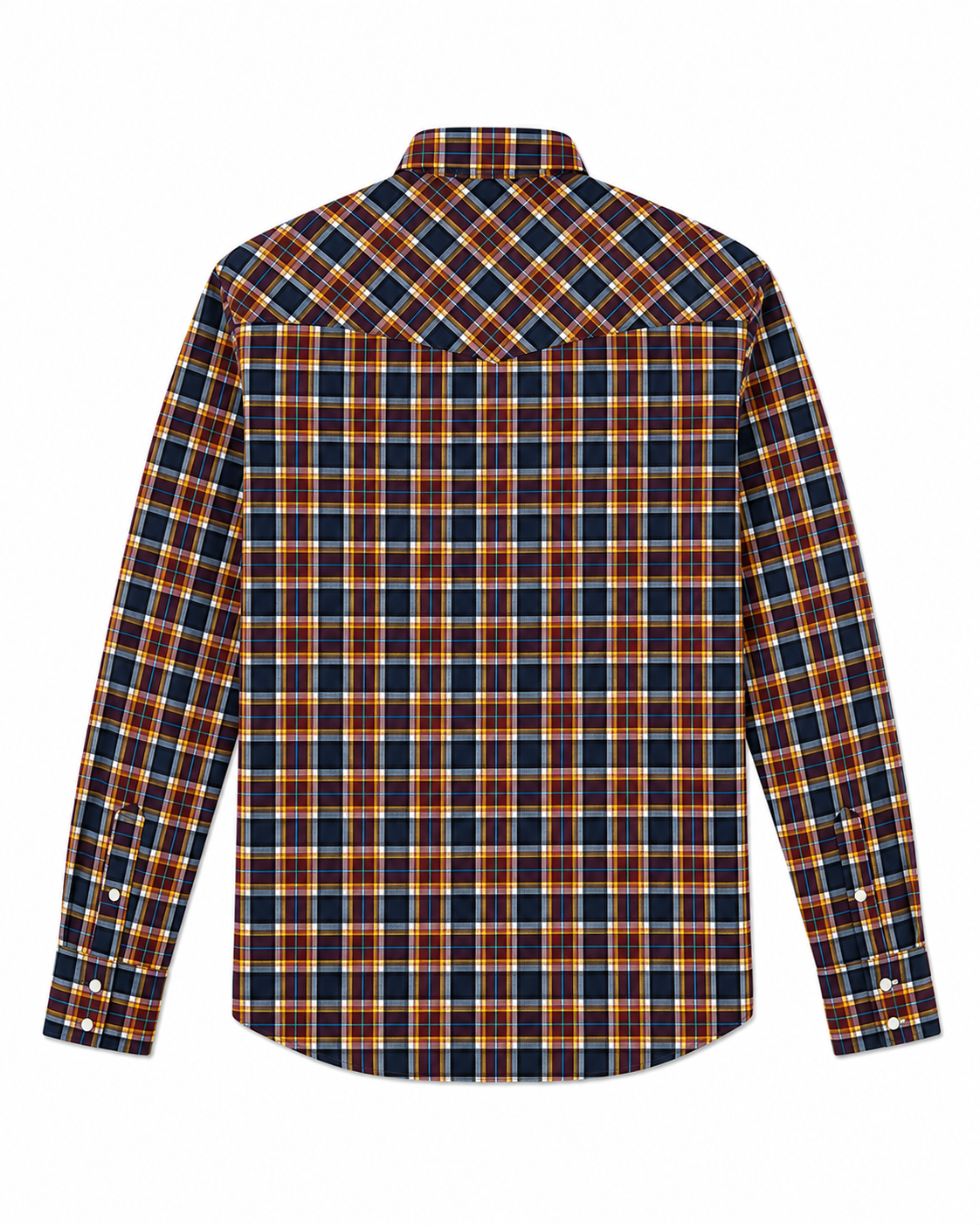 Men's Navy & Ochre Checked Western Yoke Shirt | Double Pocket Flannel Style