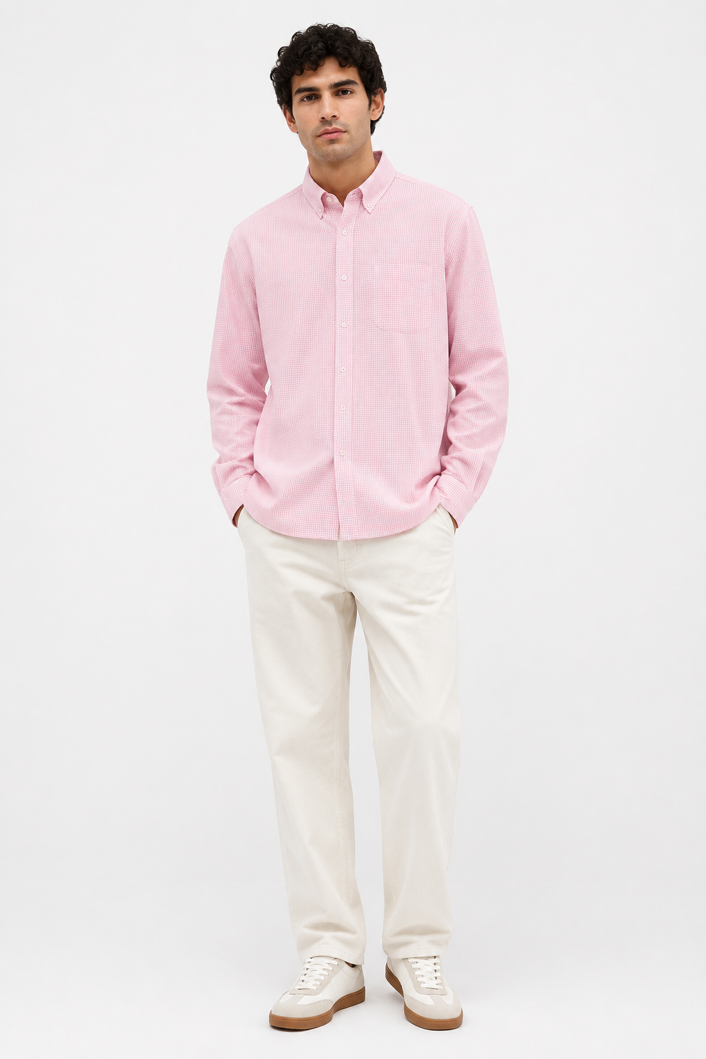 Men’s Classic Light Pink Checked Cotton Shirt
