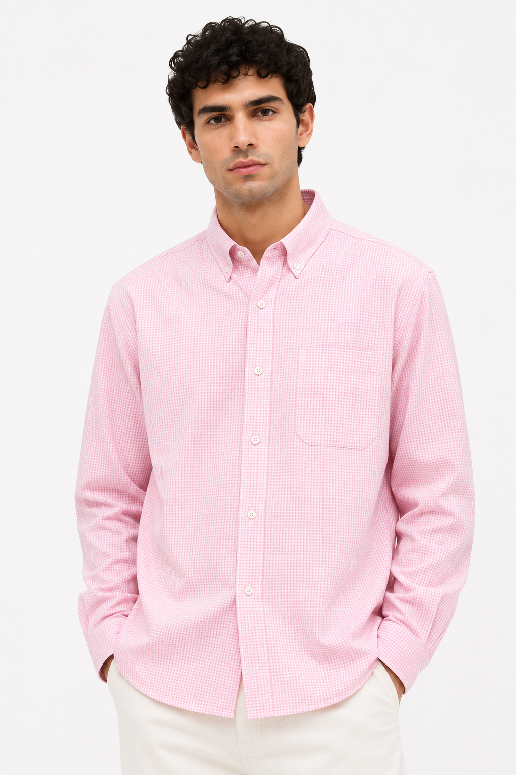 Men’s Classic Light Pink Checked Cotton Shirt