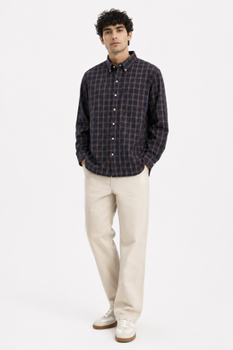 Men’s Classic Navy & Brown Checked Casual Shirt