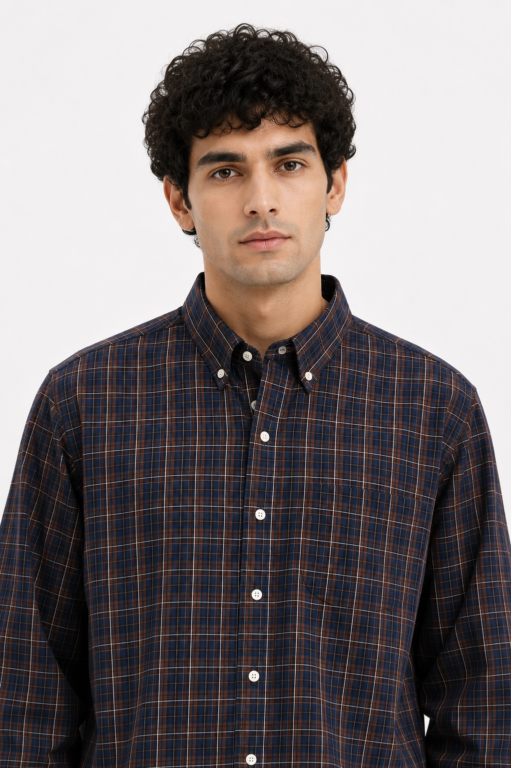Men’s Classic Navy & Brown Checked Casual Shirt