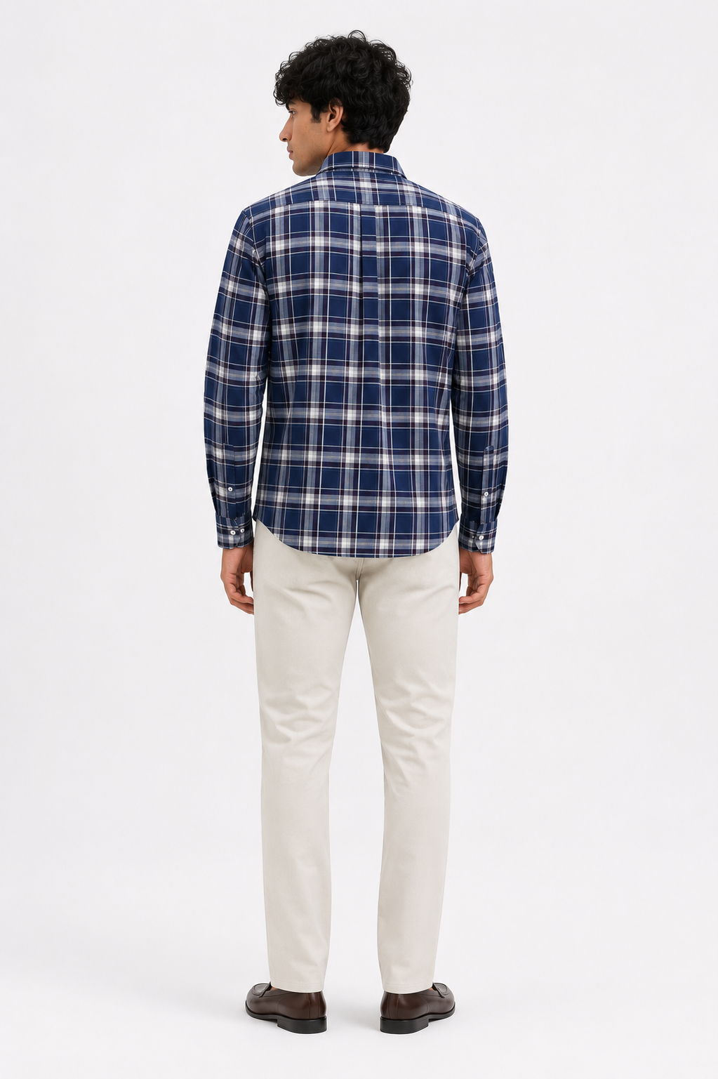 Men's Royal Blue & Off-White Tartan Check Shirt | Long Sleeve Casual Shirt
