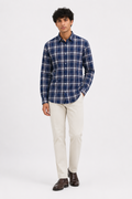 Men's Royal Blue & Off-White Tartan Check Shirt | Long Sleeve Casual Shirt