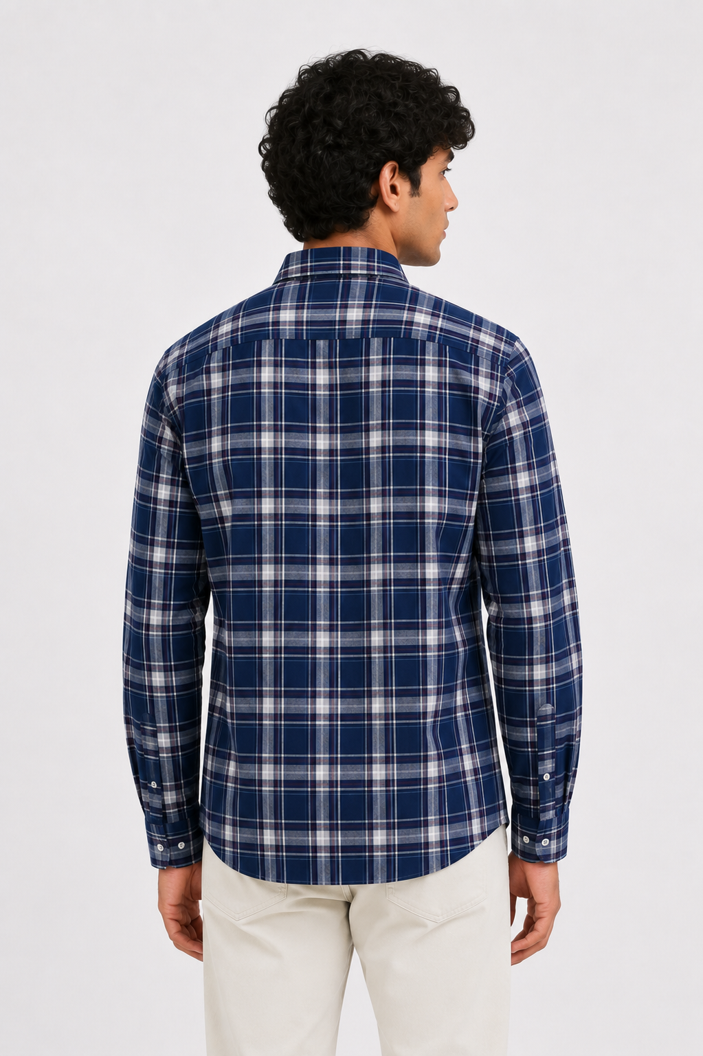 Men's Royal Blue & Off-White Tartan Check Shirt | Long Sleeve Casual Shirt