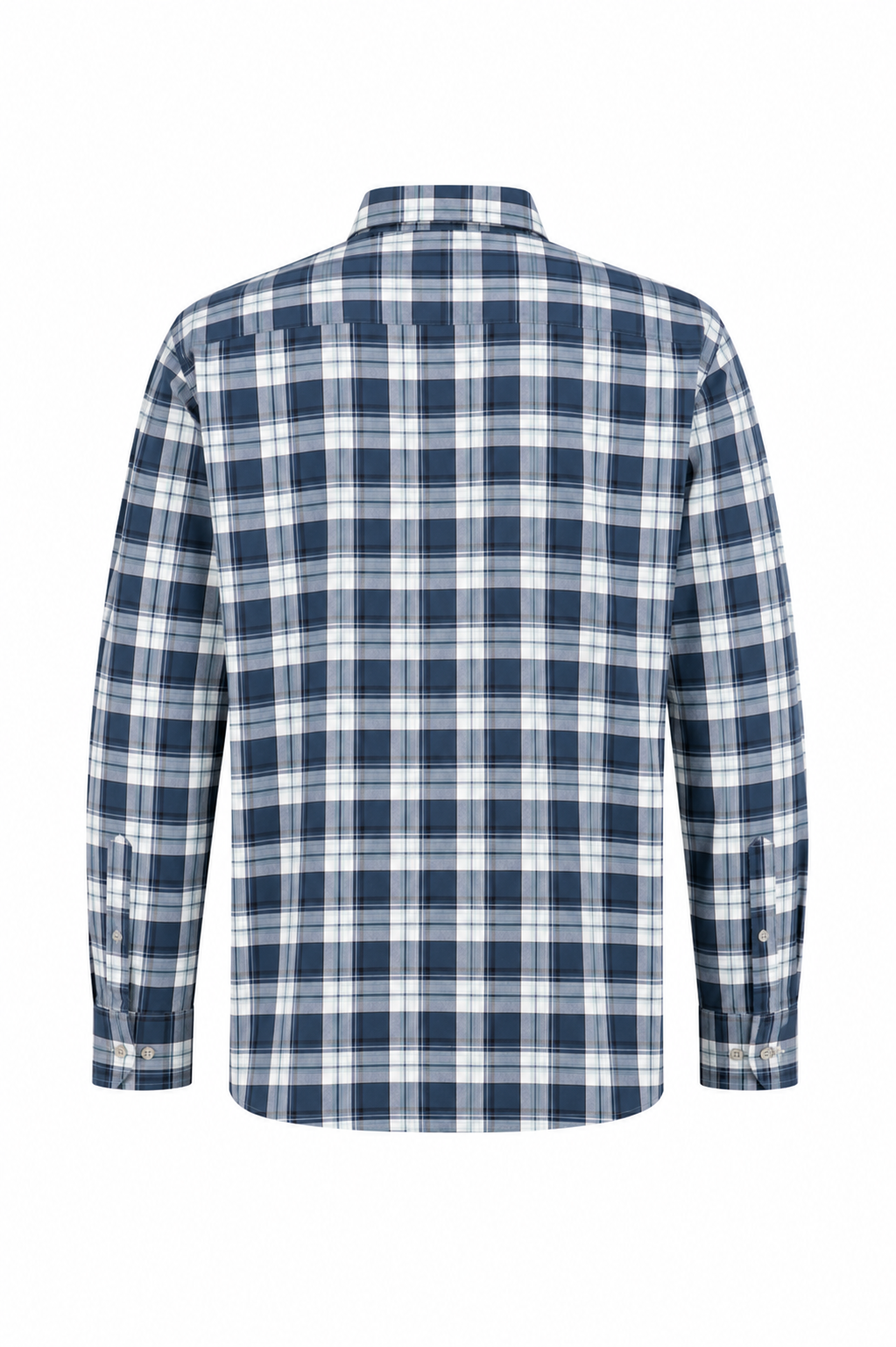 Classic Fit Navy Plaid Shirt with Spread Collar