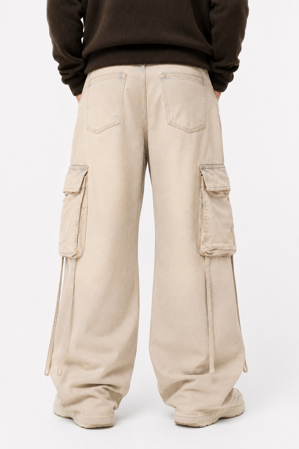 Men's Oversized Beige Baggy Cargo Jeans – Wide-Leg Pants with Hanging Straps