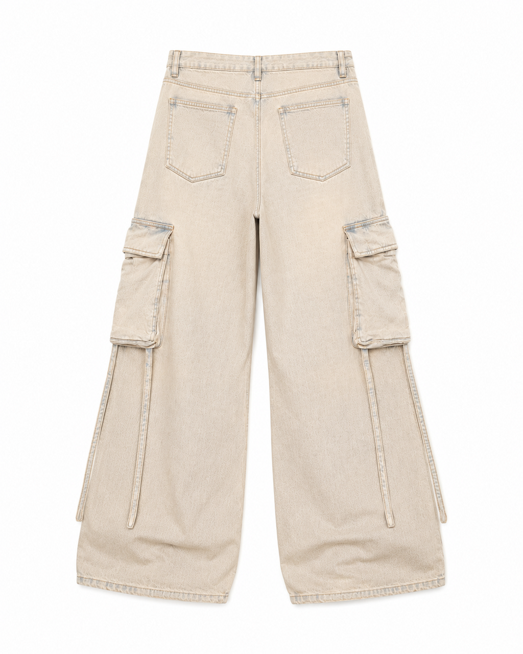 Men's Oversized Beige Baggy Cargo Jeans – Wide-Leg Pants with Hanging Straps