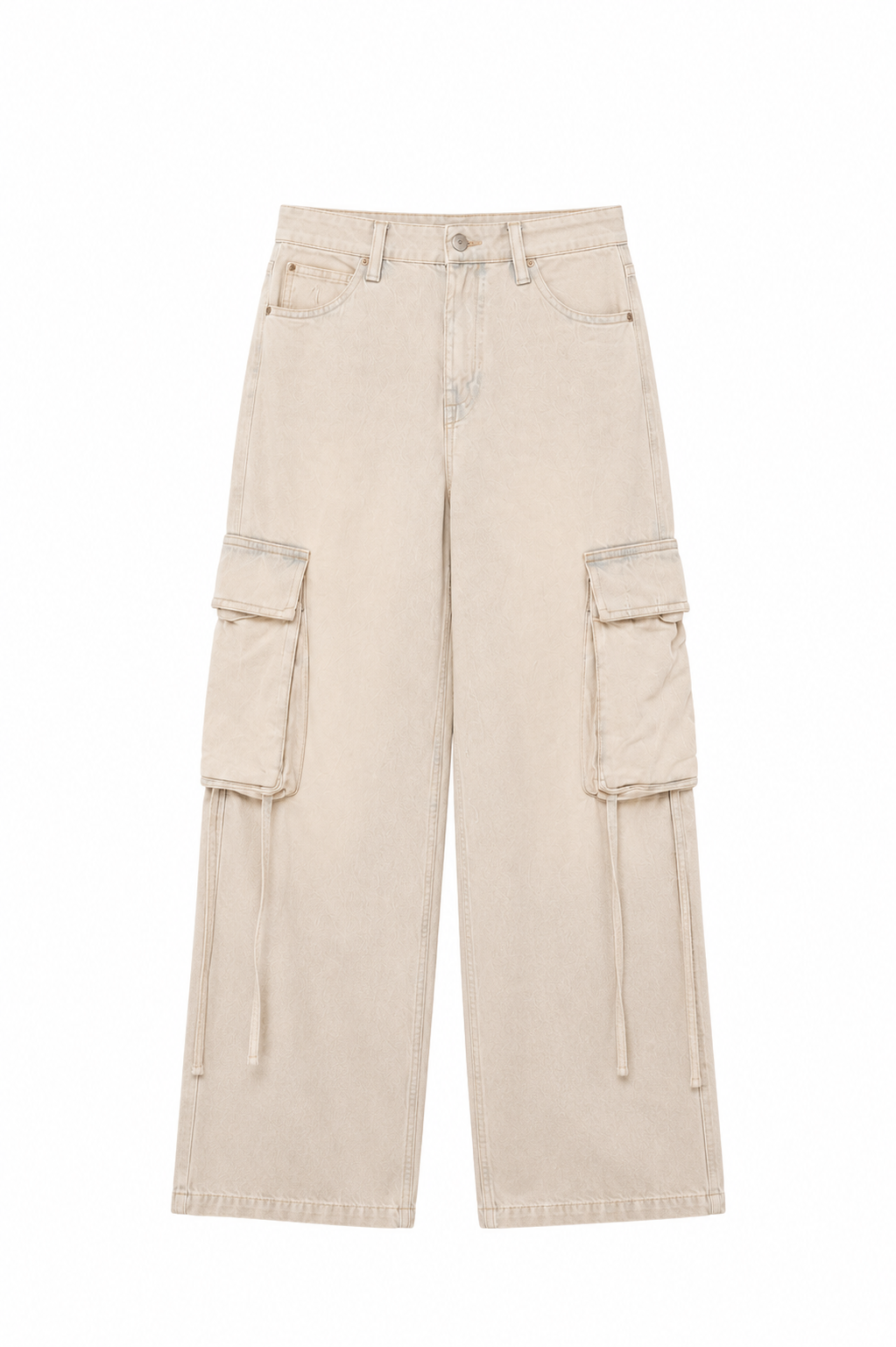 Men's Oversized Beige Baggy Cargo Jeans – Wide-Leg Pants with Hanging Straps