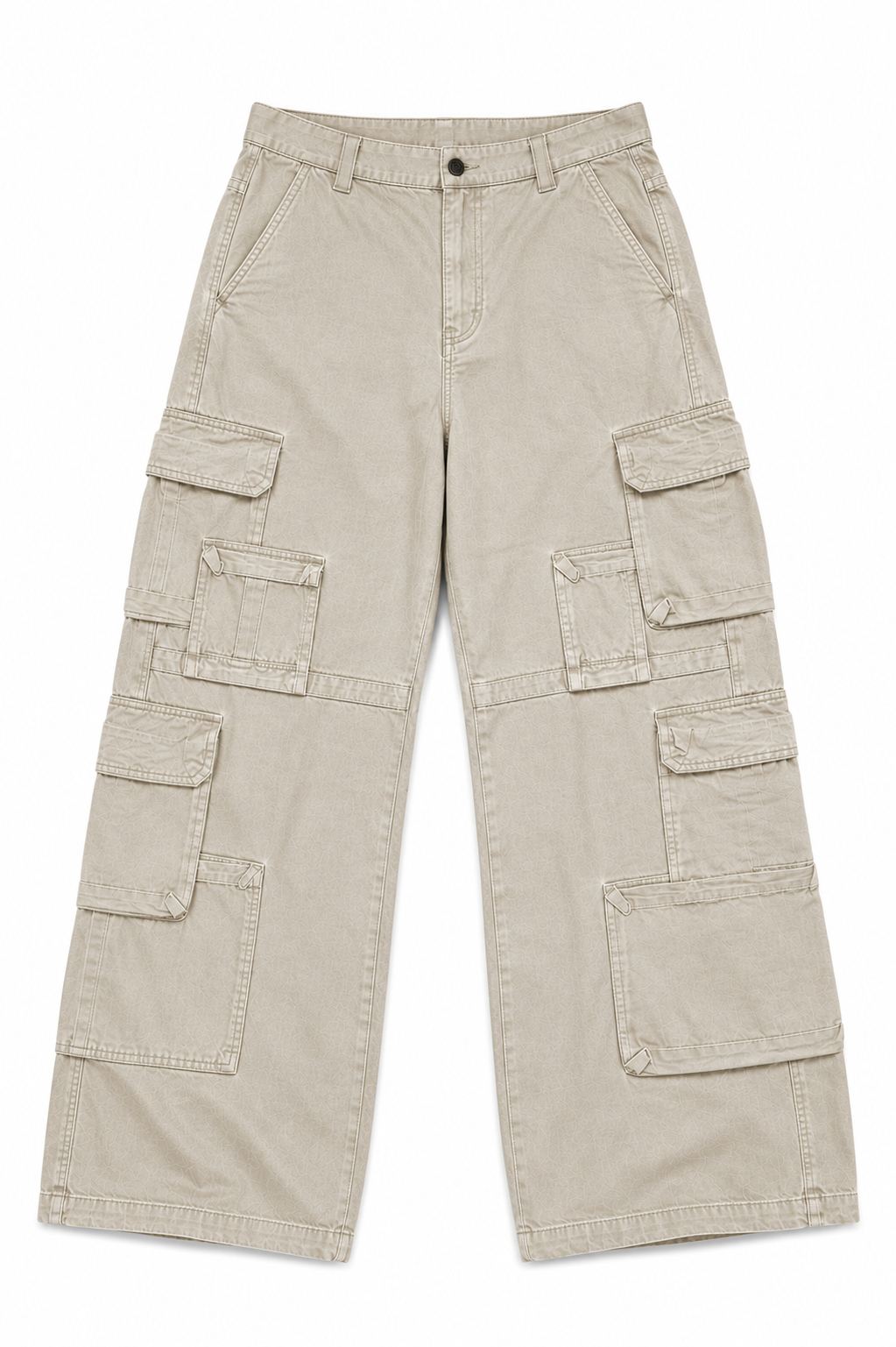 Beige Loose-Fit Utility Cargo Pants for Men | Streetwear Baggy Trousers