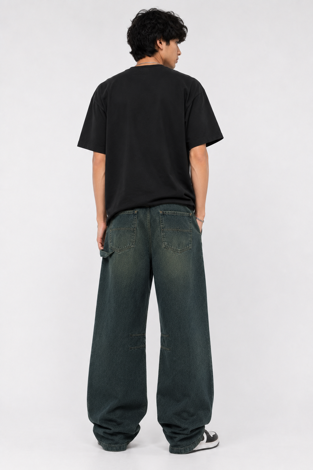 Men’s Super Baggy Acid Wash Carpenter Jeans – Vintage Dark Green