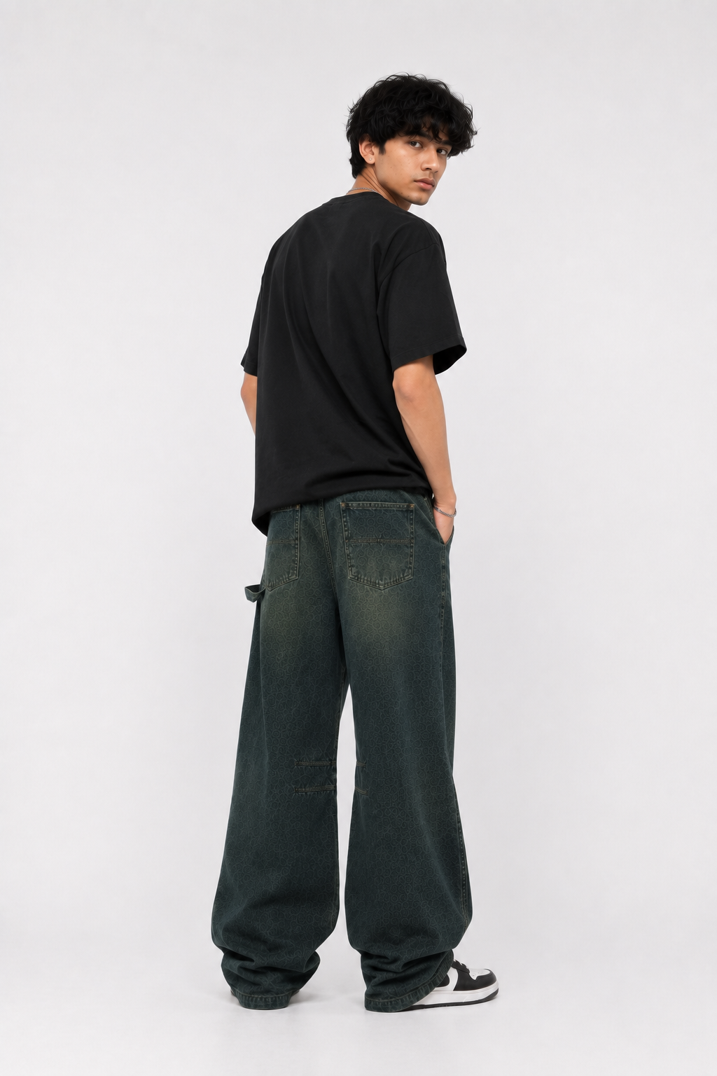 Men’s Super Baggy Acid Wash Carpenter Jeans – Vintage Dark Green