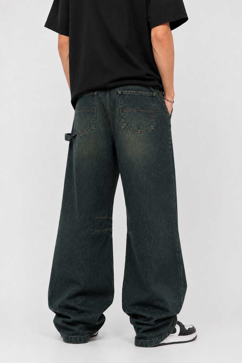 Men’s Super Baggy Acid Wash Carpenter Jeans – Vintage Dark Green