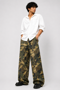 Men’s Camouflage Wide-Leg Streetwear Trousers – Olive Green
