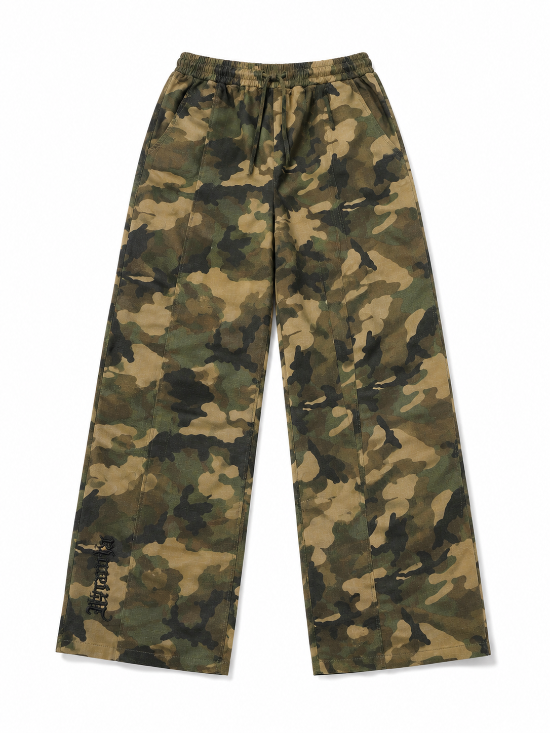 Men’s Camouflage Wide-Leg Streetwear Trousers – Olive Green
