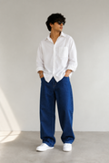 Men's Stretchable Relaxed Straight-Fit Dark Blue Jeans