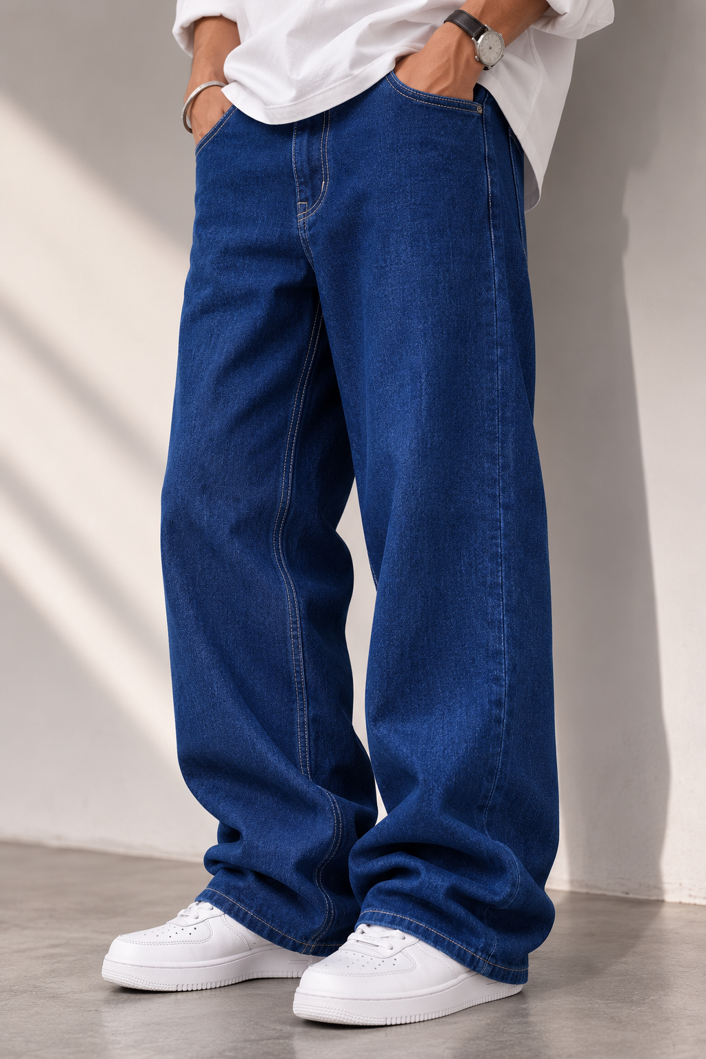 Men's Stretchable Relaxed Straight-Fit Dark Blue Jeans