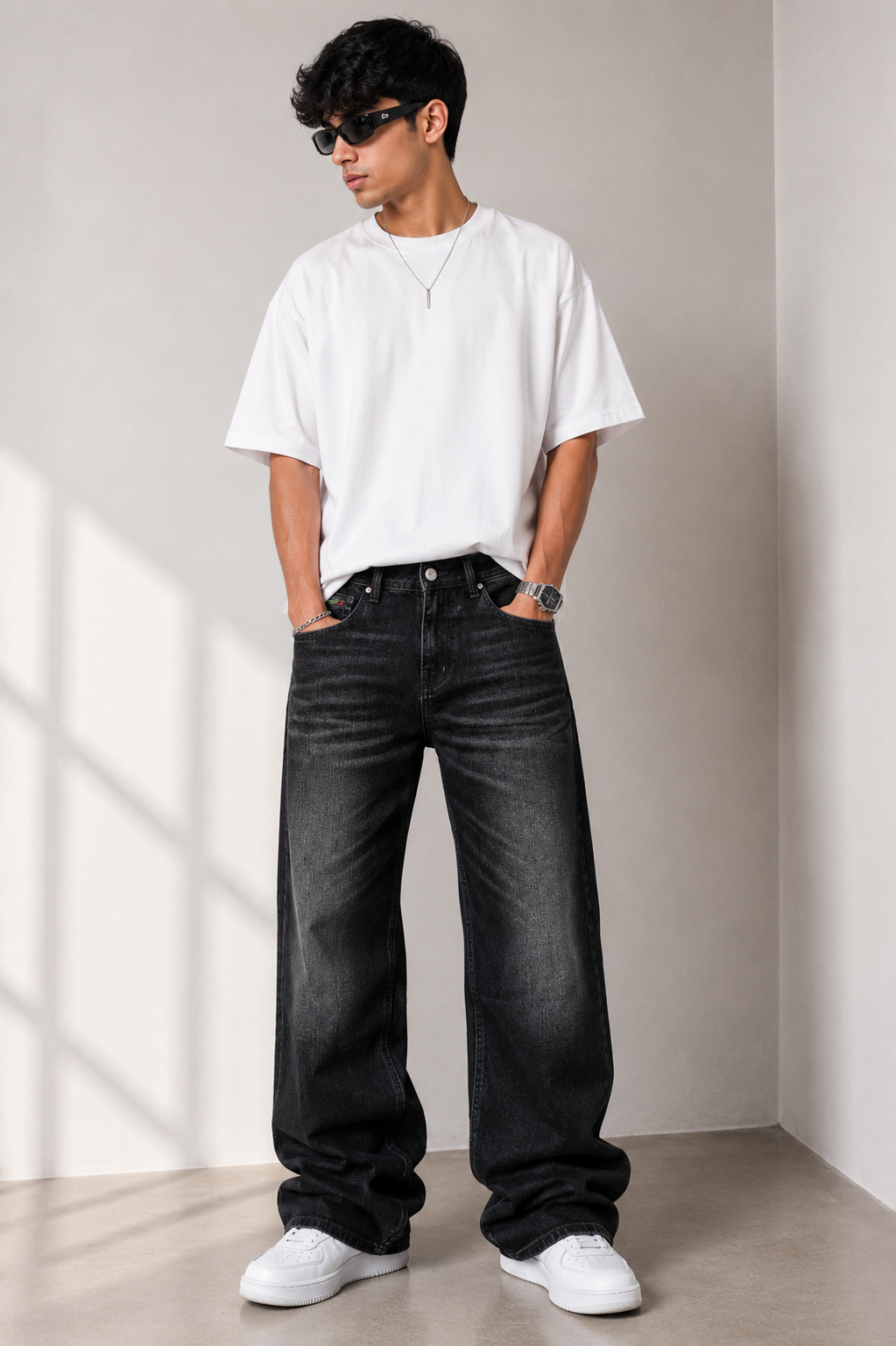 Streetwear Oversized Washed Black Baggy Jeans