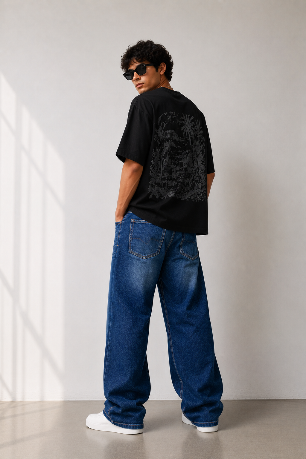 Streetwear Baggy Straight-Leg Jeans with Laser Print