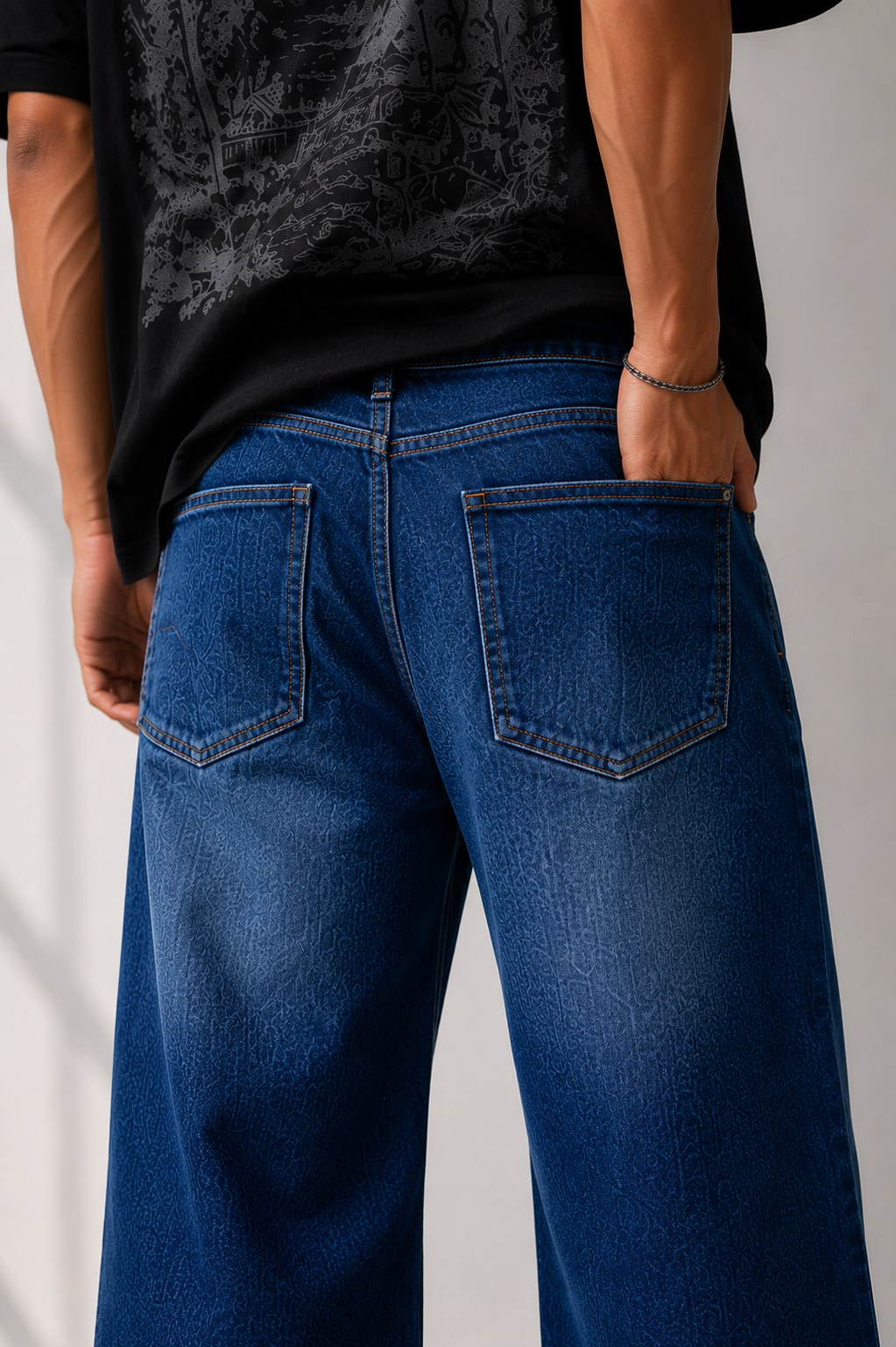 Streetwear Baggy Straight-Leg Jeans with Laser Print