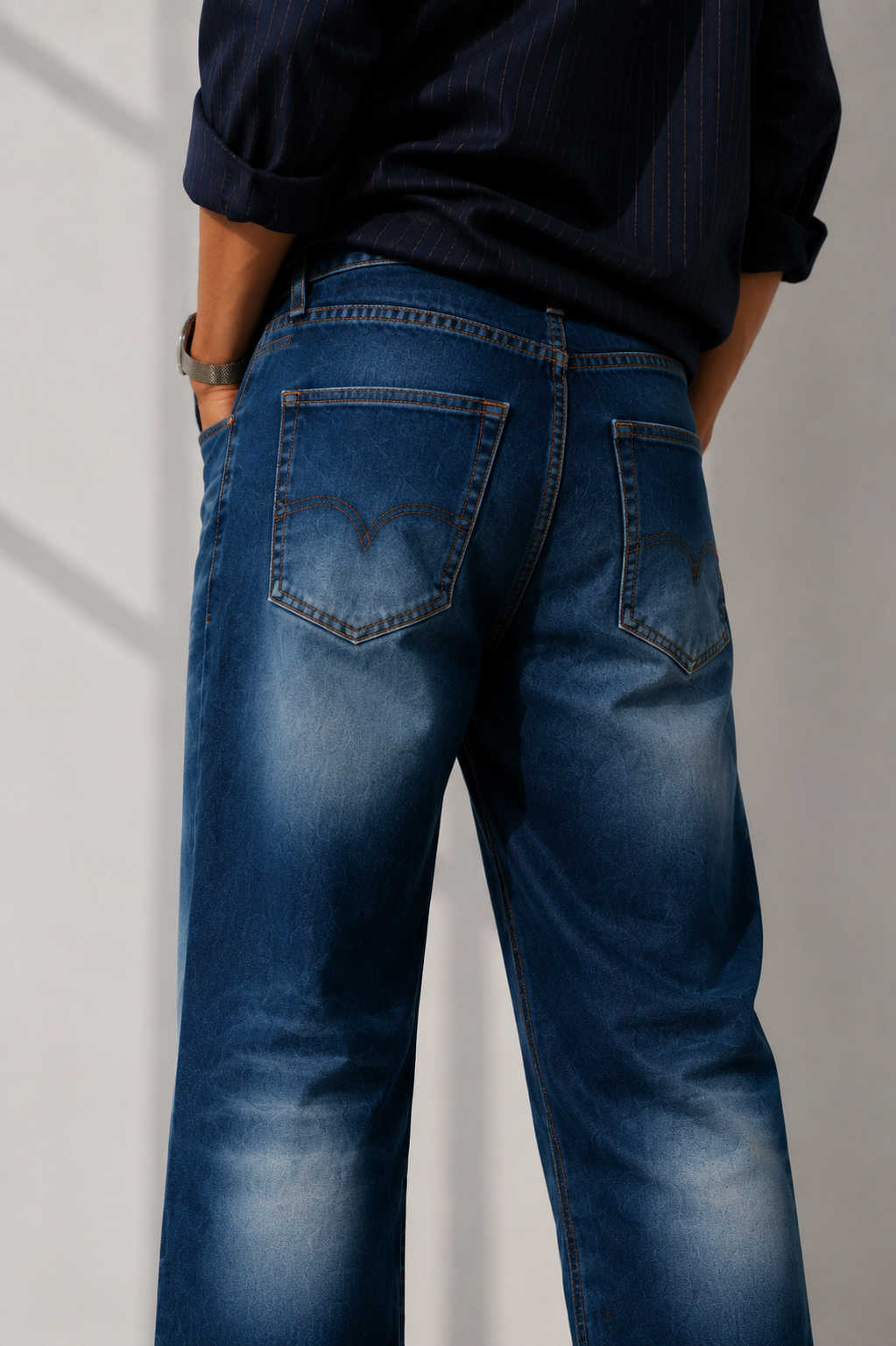 Classic Blue Comfort-Fit Bootcut Denim Pants