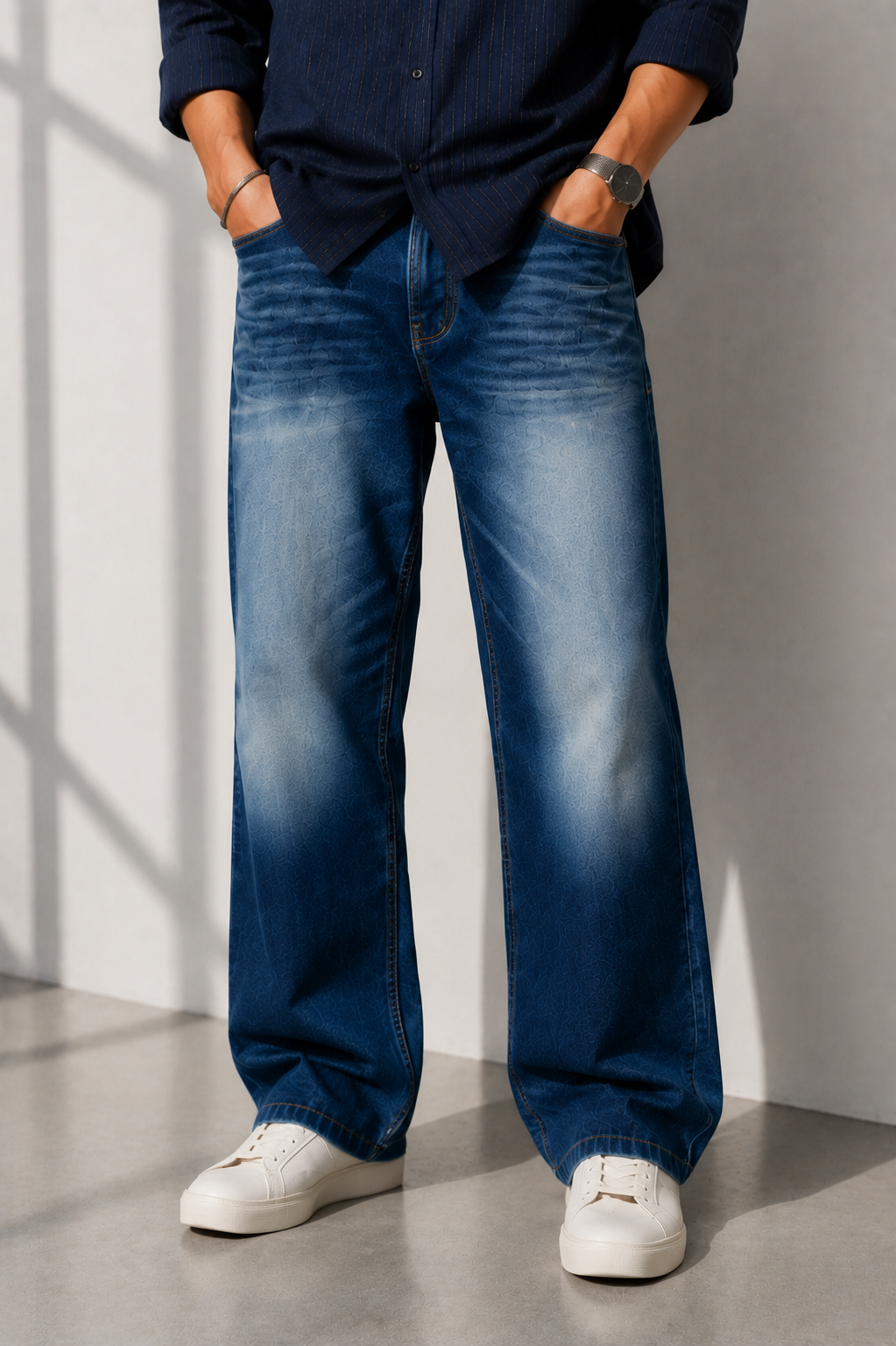Classic Blue Comfort-Fit Bootcut Denim Pants