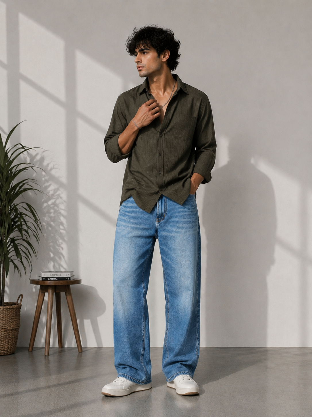 Men’s Light Blue Loose Straight-Fit Denim Jeans