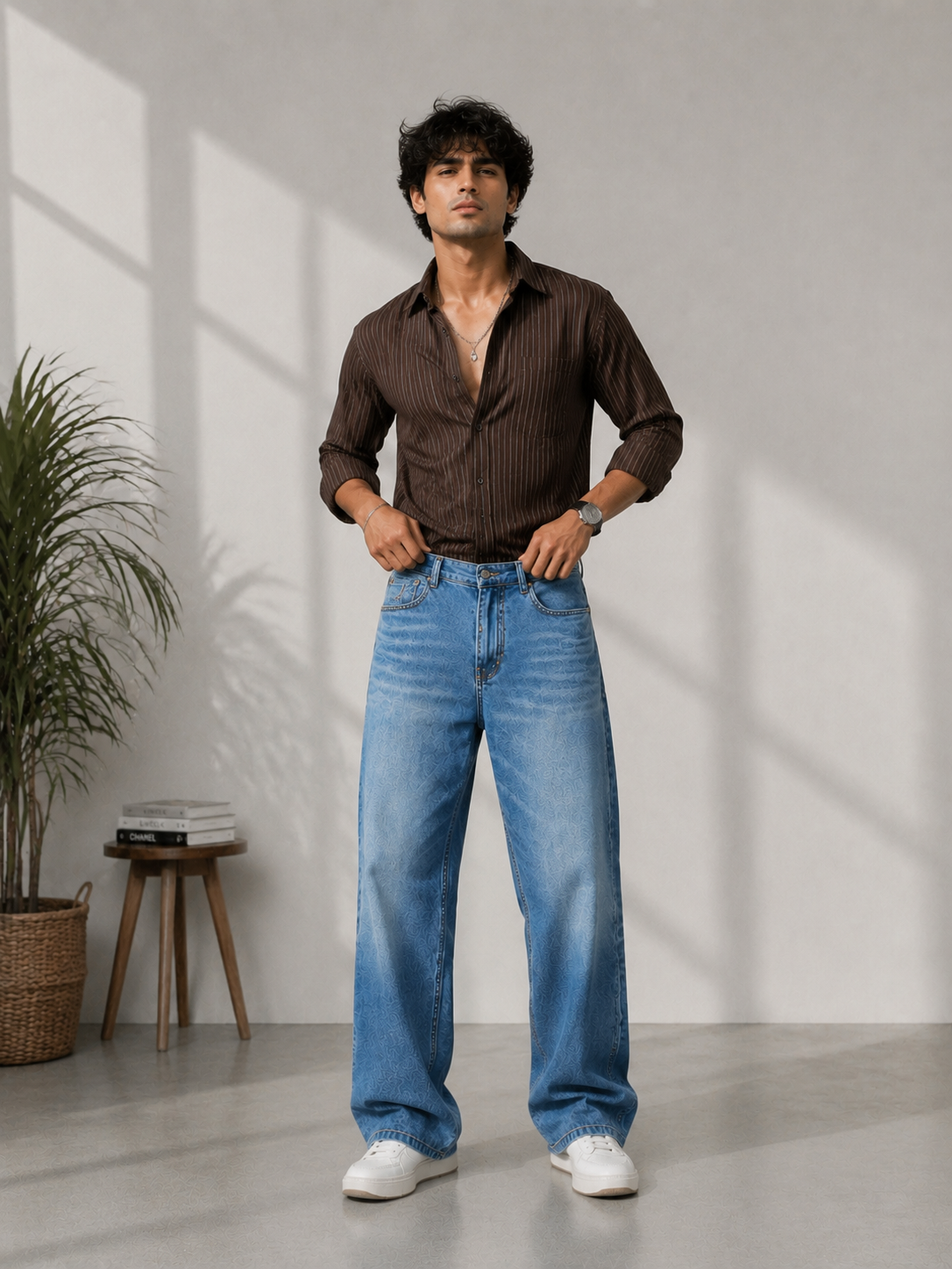 Men’s Light Blue Loose Straight-Fit Denim Jeans