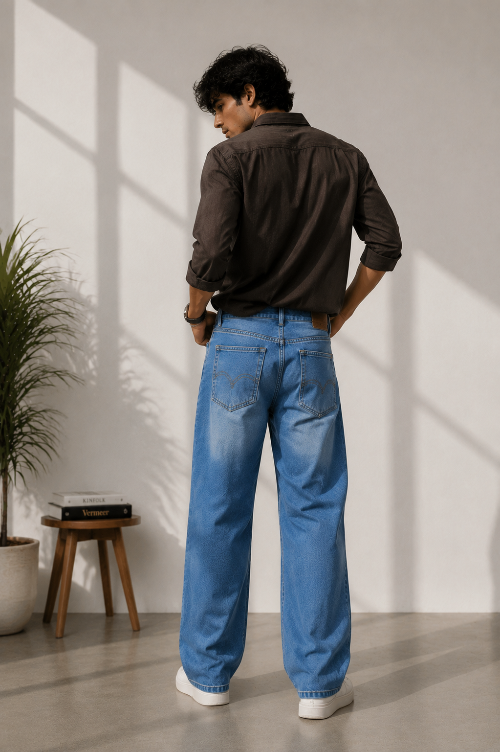 Men’s Light Blue Loose Straight-Fit Denim Jeans