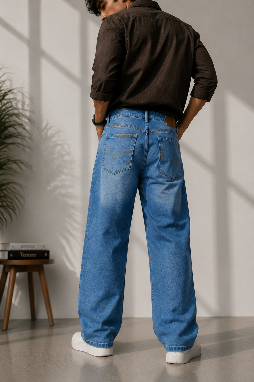 Men’s Light Blue Loose Straight-Fit Denim Jeans