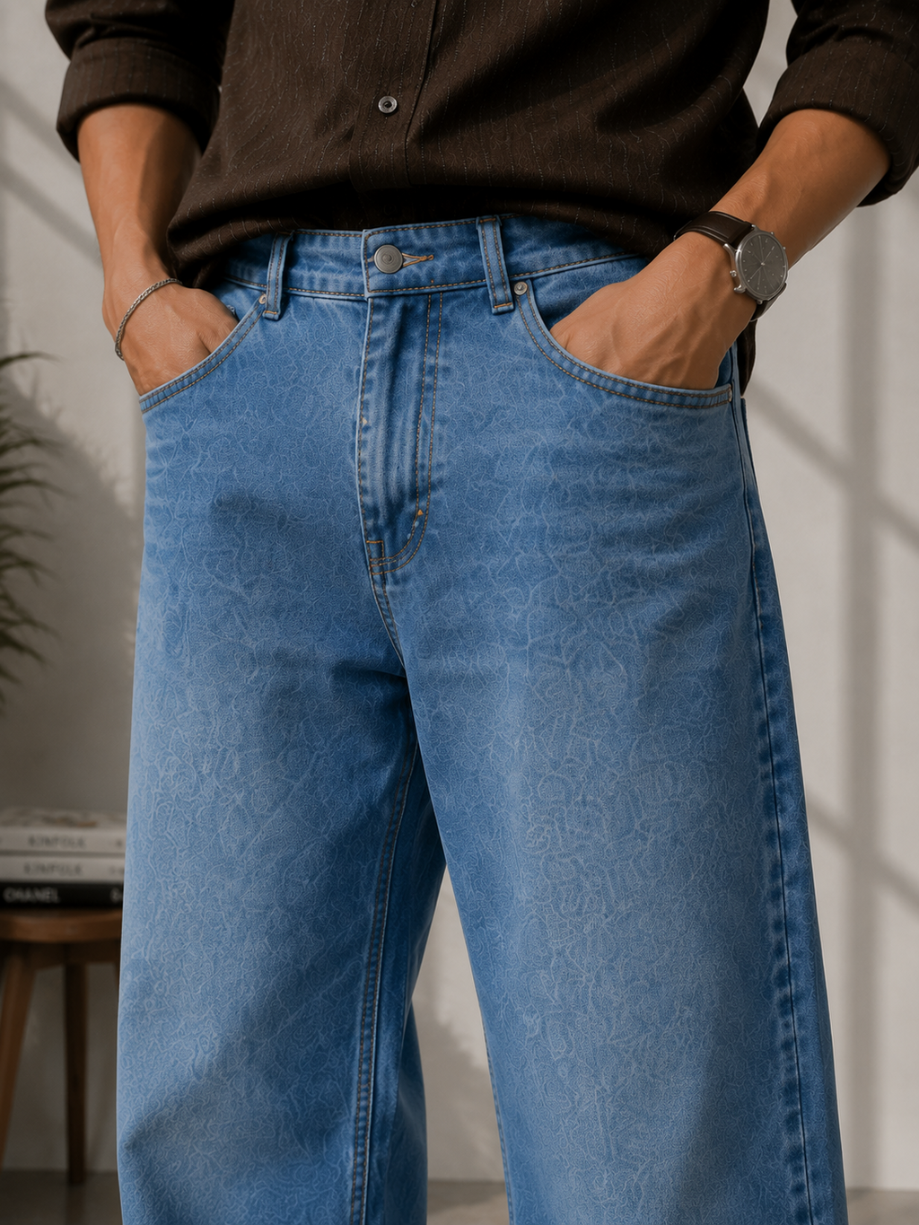 Men’s Light Blue Loose Straight-Fit Denim Jeans