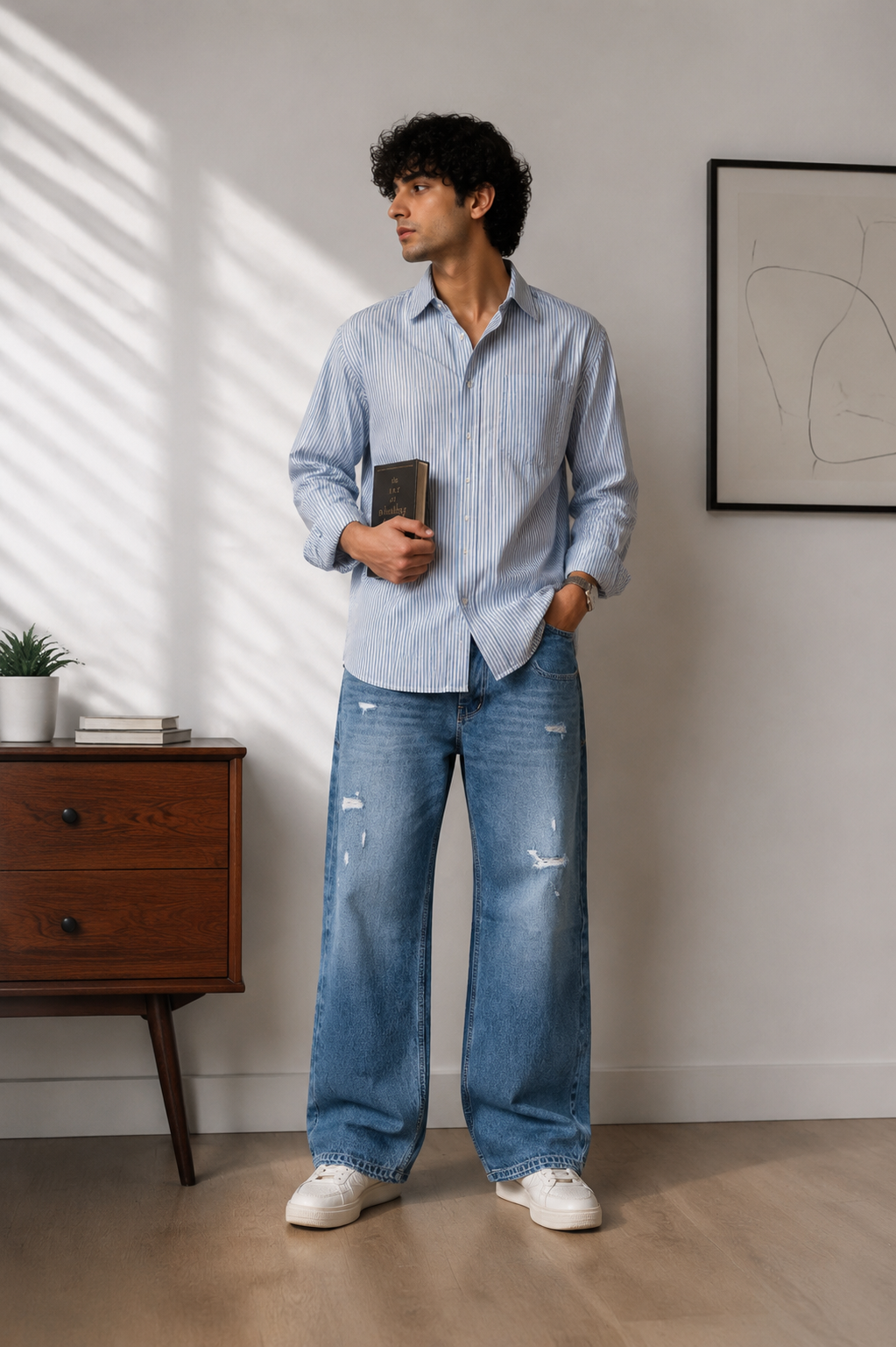 Men’s Y2K Ripped & Washed Baggy Straight Jeans