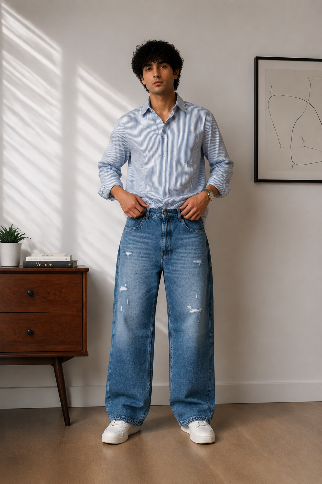 Men’s Y2K Ripped & Washed Baggy Straight Jeans