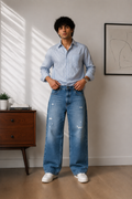 Men’s Y2K Ripped & Washed Baggy Straight Jeans