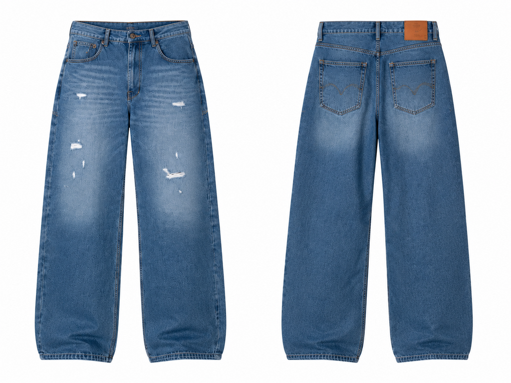 Men’s Y2K Ripped & Washed Baggy Straight Jeans