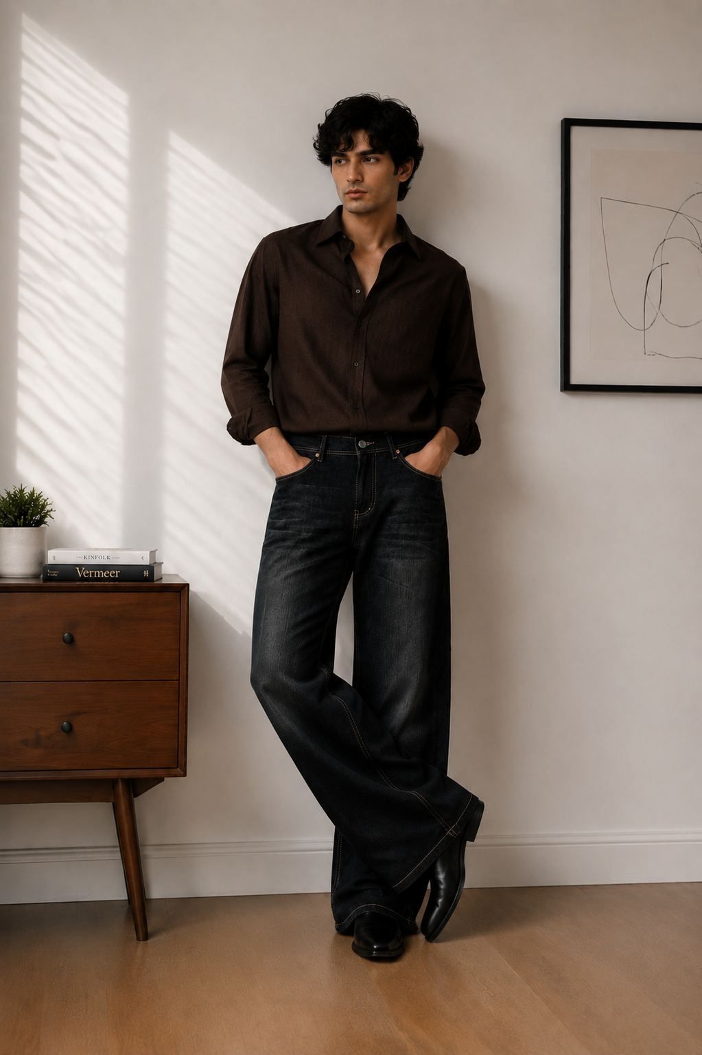 Dark Wash Wide Bootcut Denim Jeans for Men