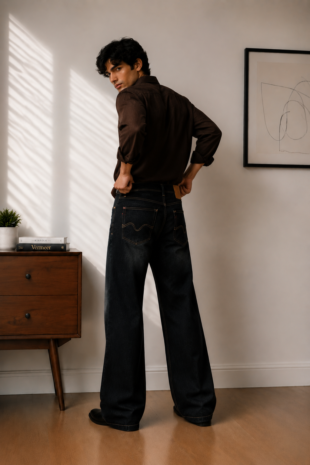 Dark Wash Wide Bootcut Denim Jeans for Men