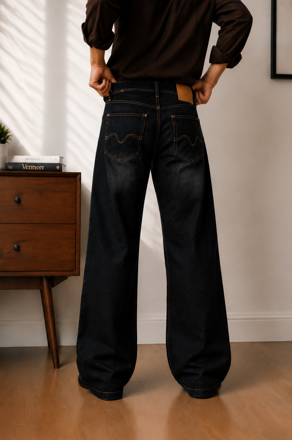 Dark Wash Wide Bootcut Denim Jeans for Men