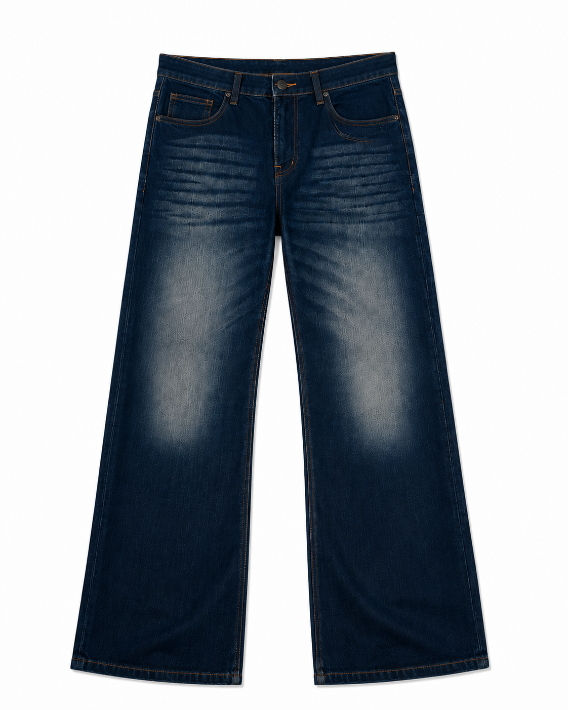 Men's Loose Fit Washed Dark Blue Bootcut Denim Pants