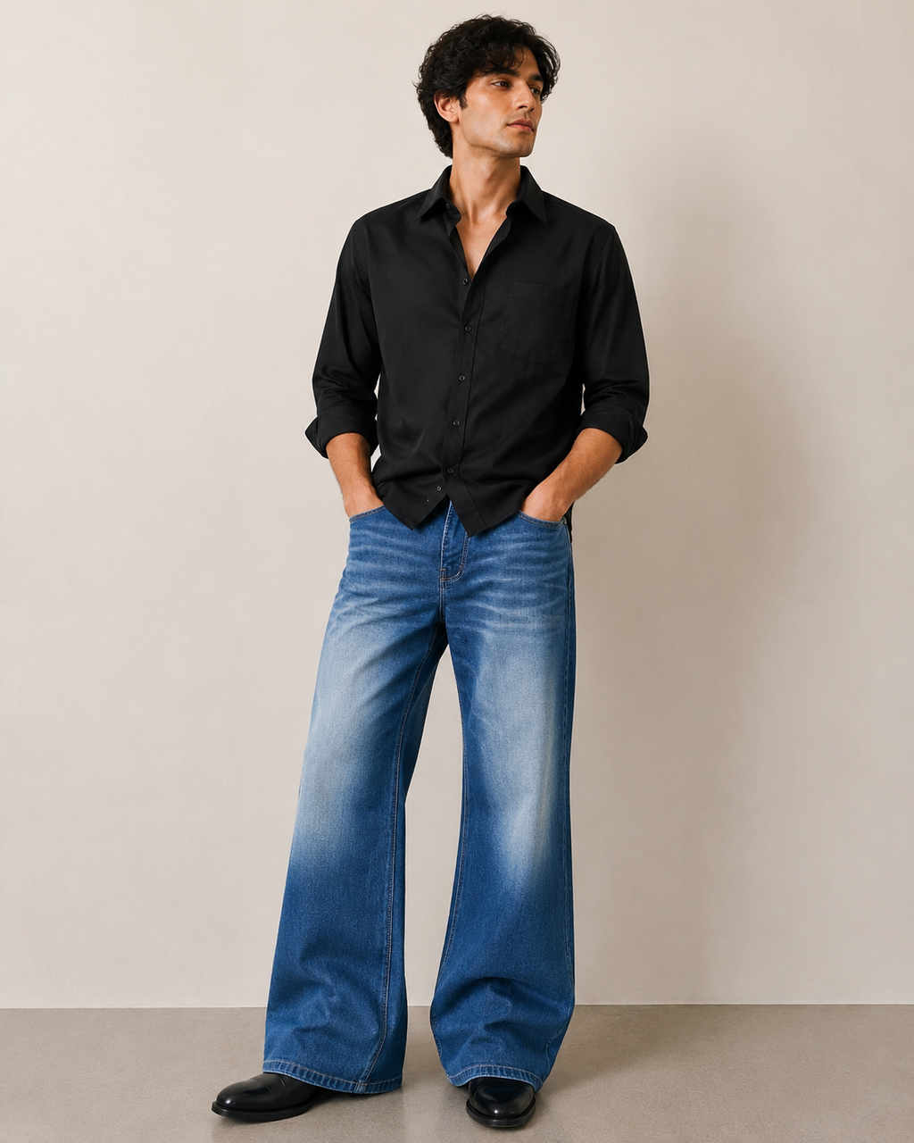 Men's Royal Blue Stretchable Wide-Leg Bootcut Jeans