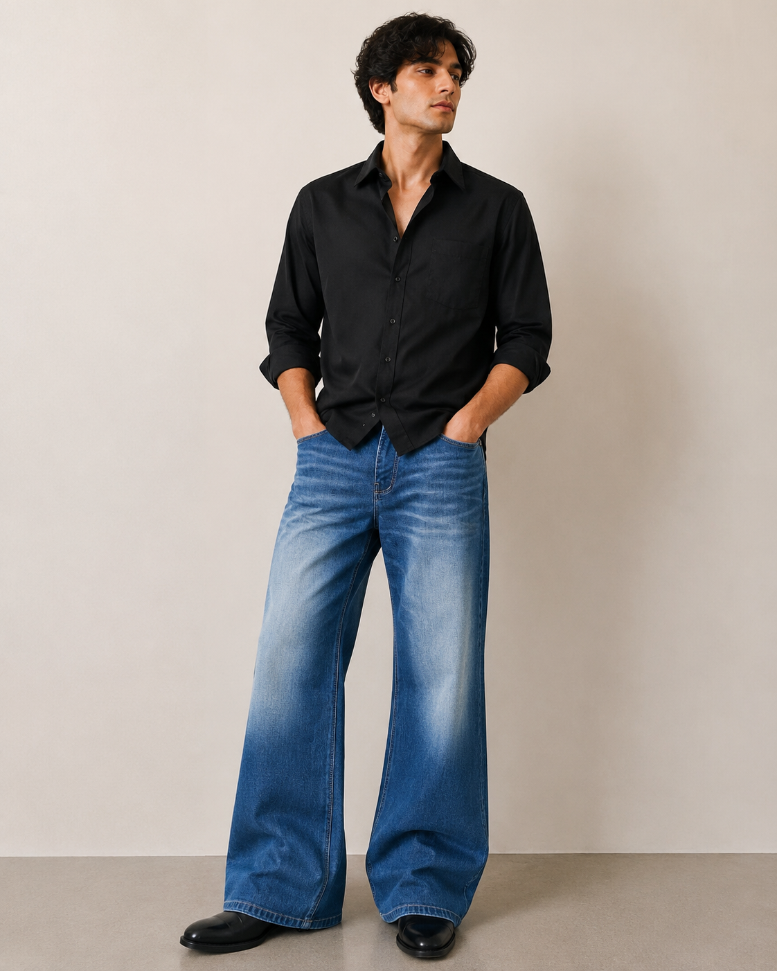 Men's Royal Blue Stretchable Wide-Leg Bootcut Jeans