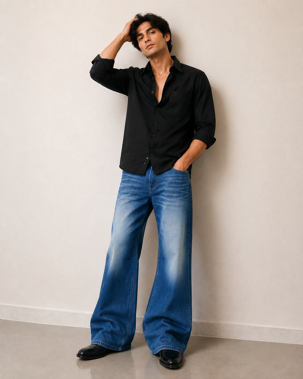 Men's Royal Blue Stretchable Wide-Leg Bootcut Jeans