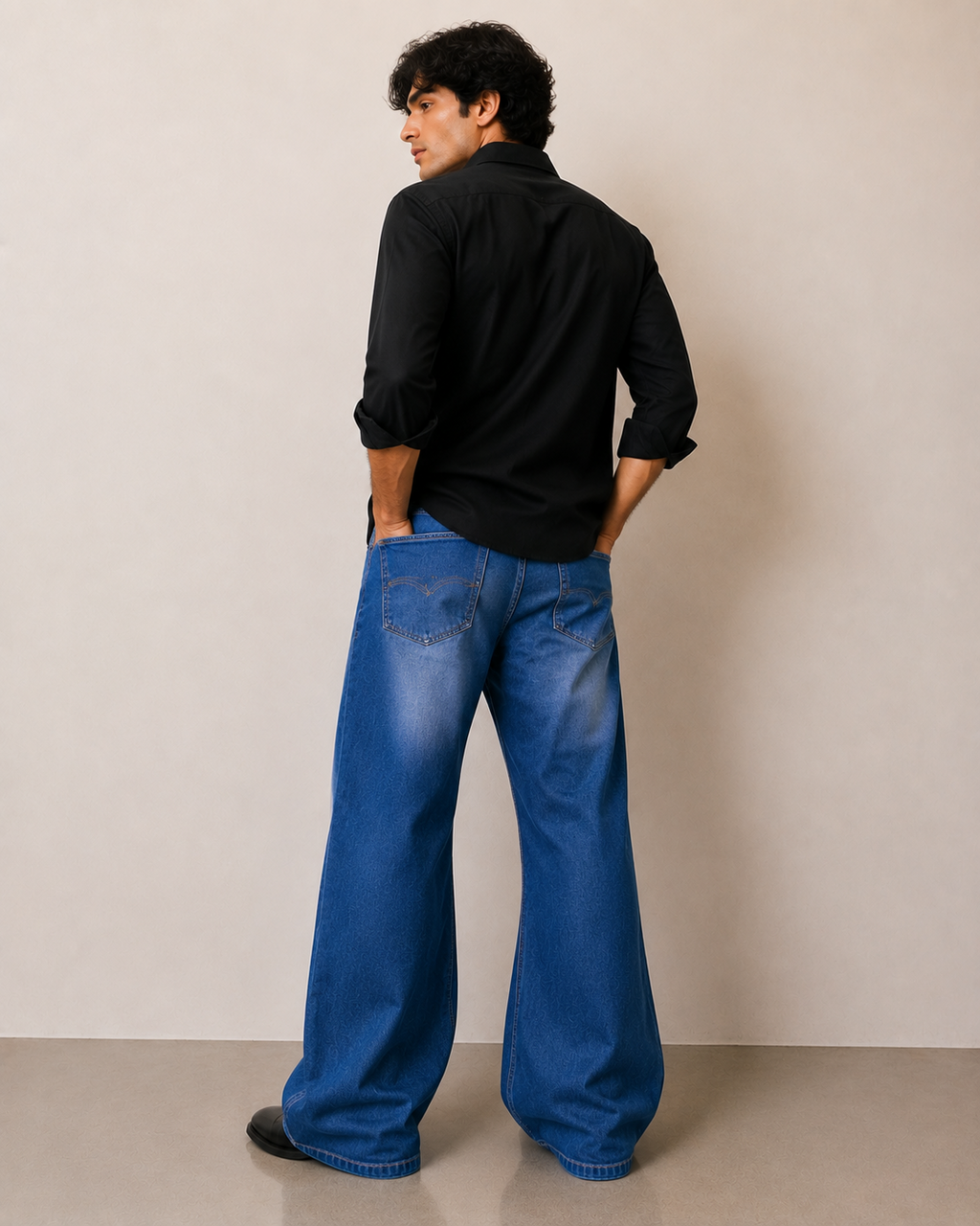 Men's Royal Blue Stretchable Wide-Leg Bootcut Jeans