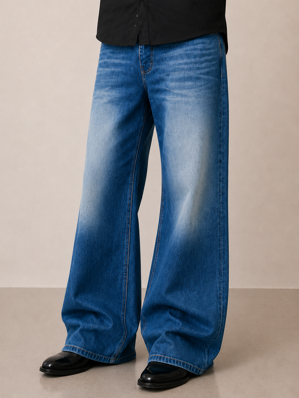 Men's Royal Blue Stretchable Wide-Leg Bootcut Jeans