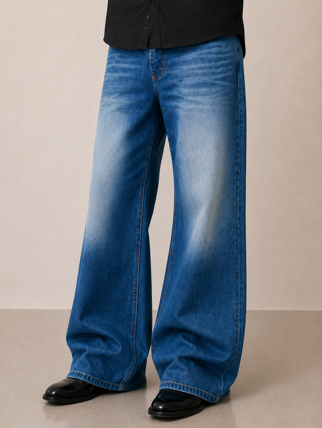 Men's Royal Blue Stretchable Wide-Leg Bootcut Jeans