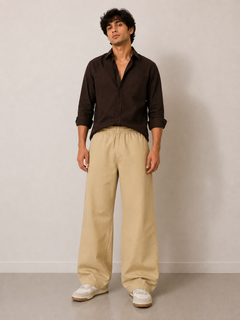 Men’s Wide-Leg Stretch Cotton Lounge Lower – Beige